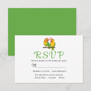 Lovebirds Vert Jaune Inséparables Mariage RSVP