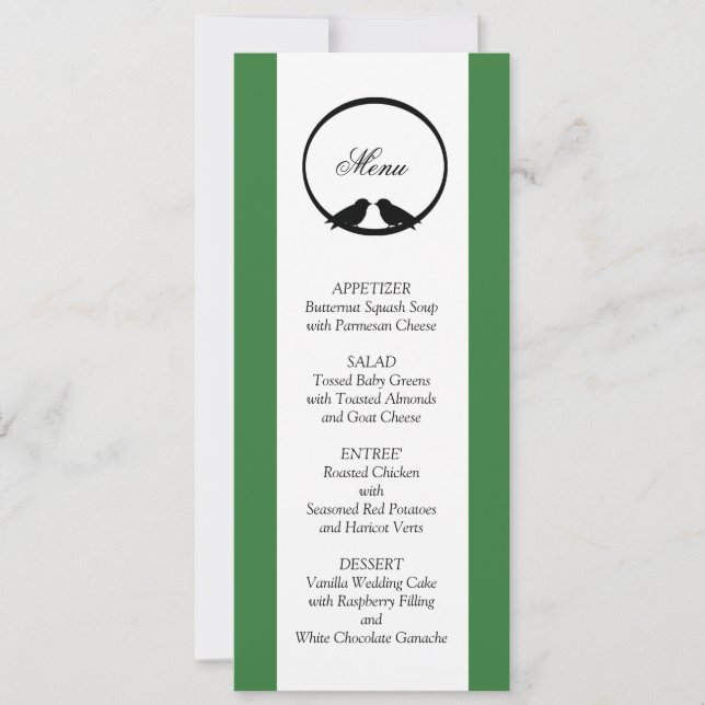 Lovebirds Wedding Reception Menu Cards (Front)
