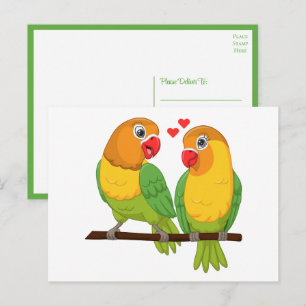 LovebirdsGreen Yellow  Love Birds Wedding Postcard