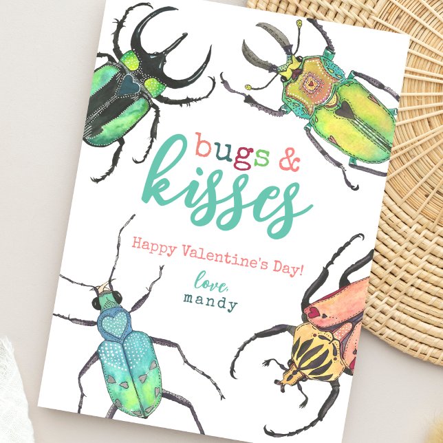 Lovebug Bugs and Kisses Watercolor Valentine's Day Holiday Card (Creator Uploaded)