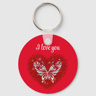 Lovecore passion heart and glitter butterfly keychain