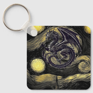 Lovecraftian Night Sky & Wyvern Keychain