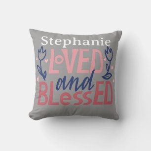 Loved and Blessed Heart Name Throw Pillow