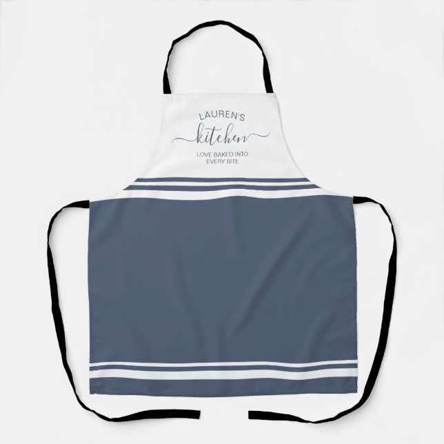 Loved Baked In Blue French Stripe Apron (Front)