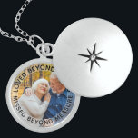 Loved Beyond Words Personalized Photo Locket Necklace<br><div class="desc">Elegant photo locket to keep a lost loved one close. The template is set up for you to add your own photo and you can also edit all of the text if you wish. The wording sits on a semi-transparent border overlay, above your photo. The sample text reads "loved beyond...</div>