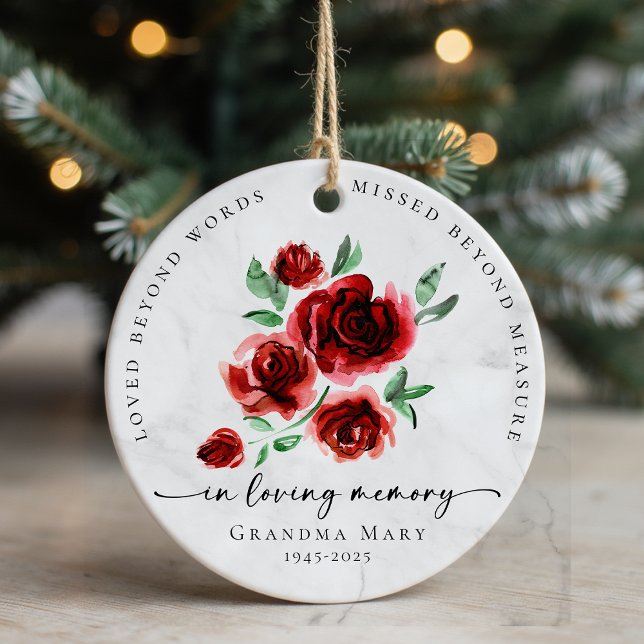 Loved Beyond Words Roses in Loving Memory Ceramic Ornament (Creator Uploaded)