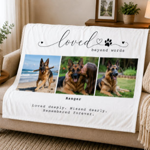 Loved Beyond Words White Pet Memorial Three Photo Fleece Blanket