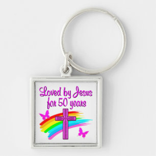 LOVED BY GOD 50TH BIRTHDAY DESIGN KEYCHAIN