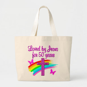 LOVED BY GOD 50TH BIRTHDAY DESIGN LARGE TOTE BAG
