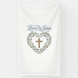 Loved by Jesus Floral Cross Christian T-Shirt Desi Banner