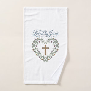 Loved by Jesus Floral Cross Christian T-Shirt Desi Hand Towel
