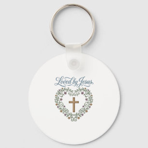 Loved by Jesus Floral Cross Christian T-Shirt Desi Keychain