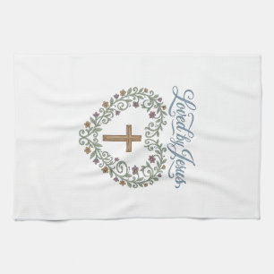 Loved by Jesus Floral Cross Christian T-Shirt Desi Kitchen Towel