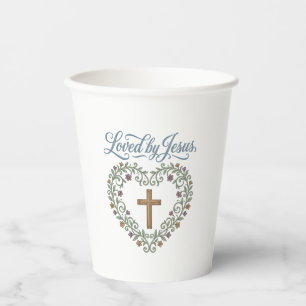 Loved by Jesus Floral Cross Christian T-Shirt Desi Paper Cups