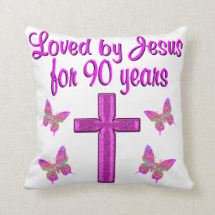 LOVED BY JESUS FOR 90 YEARS THROW PILLOW