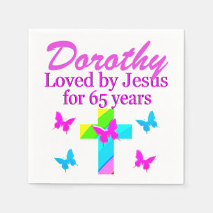 LOVED BY JESUS PERSONALIZED 65TH BIRTHDAY NAPKINS