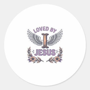 Loved By Jesus Vintage Christian Floral T-Shirt De Classic Round Sticker