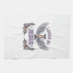 Loved By Jesus Vintage Christian Floral T-Shirt De Kitchen Towel