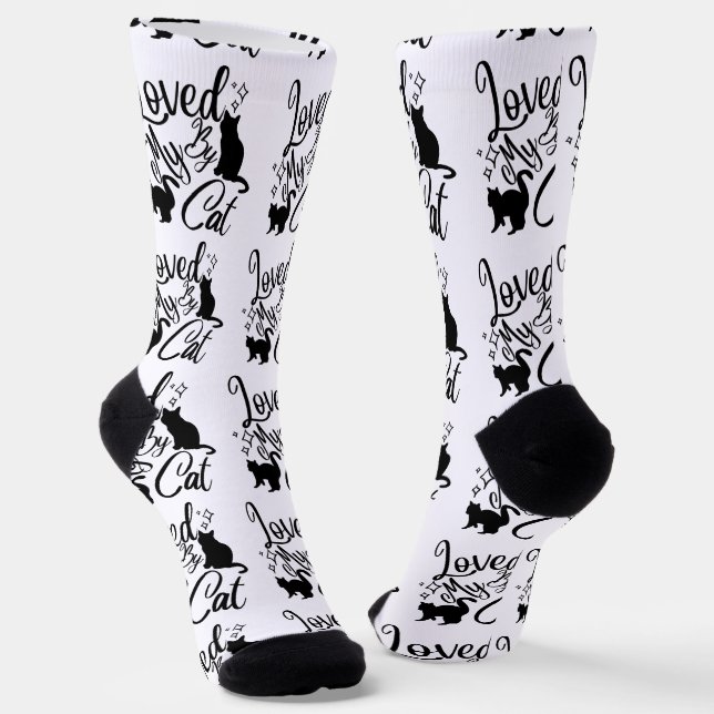 Loved By My Cat White Patterned Socks (Angled)