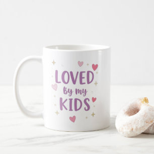 Loved By My Kids Mug   Pink Heart Coffee Cup