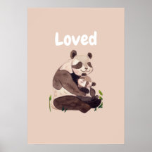 Loved Cute Panda Bear Hugging Baby Nursery Art