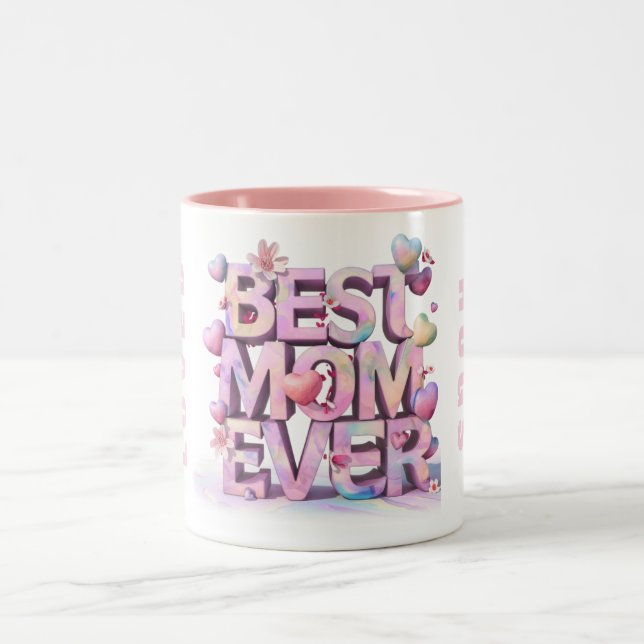 *~ Loved Hugs Mother Day Hearts 3-d Flowers AP72 Two-Tone Coffee Mug (Center)