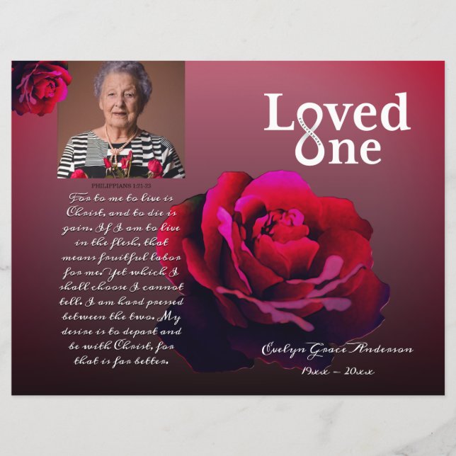 Loved One Red Rose Memorial Service Program Flyer (Front)