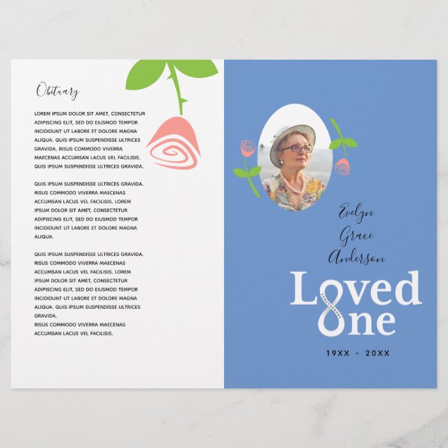 Loved One Salmon Rose Memorial Service Program Flyer (Front)
