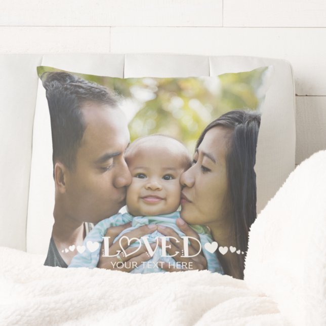LOVED Photo Hearts Personalized Throw Pillow (Creator Uploaded)