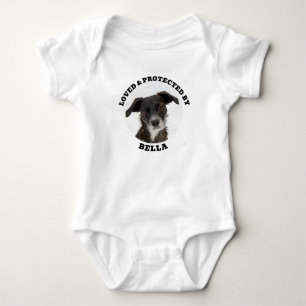 Loved & Protected By Letter Print Pet Photo Baby Bodysuit