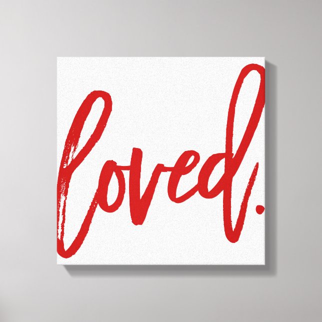 LOVED. Red Modern Script Type Typography Canvas Print (Front)