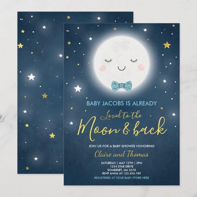 Loved To The Moon And Back Baby Shower Invitation (Front/Back)