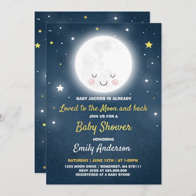 Loved To The Moon And Back Baby Shower Invitation (Front/Back)