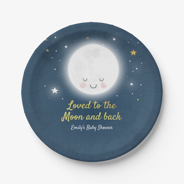 Loved To The Moon And Back Baby Shower Plates (Front)