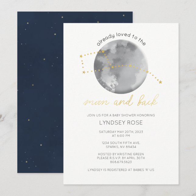 Loved To The Moon Baby Shower Invitation (Front/Back)