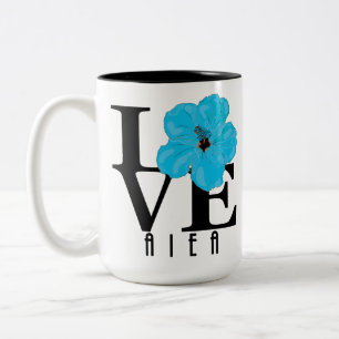 LOVEE Aiea Hawaii 15oz Blue Hibiscus Two-Tone Coffee Mug