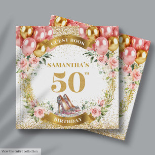 Lovely 50th Birthday Guest Book Pink Heels Boho
