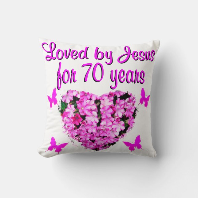 LOVELY 70TH BIRTHDAY PINK FLORAL PHOTO DESIGN THROW PILLOW (Front)