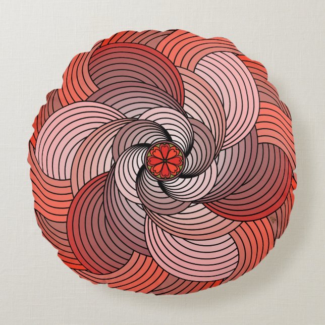 Lovely Abstract Ribbon Rose in Coral Round Pillow (Front)