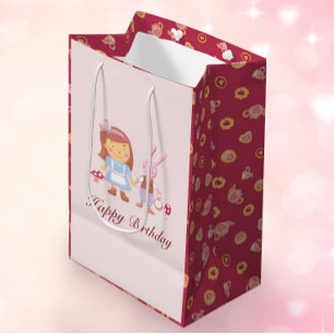 Lovely Alice Rabbit Pink Tea Party Birthday  Medium Gift Bag