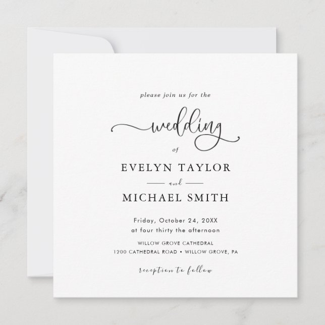 Lovely  All In One  Black Calligraphy Invitation (Front)