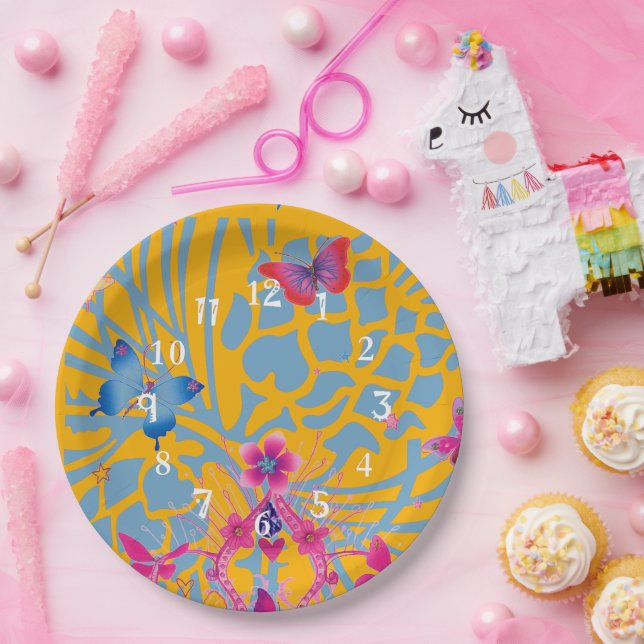 Lovely Amazing Floral Feminine butterflies pattern Paper Plate (Party)