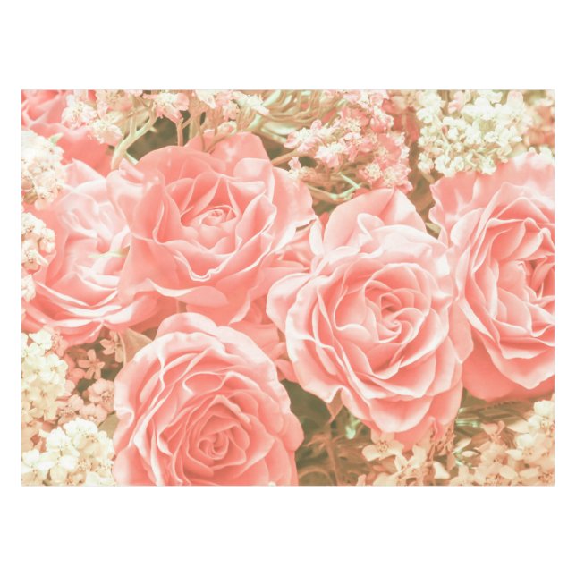 Lovely and Elegant Pink Roses Floral | Tablecloth (Front (Horizontal))