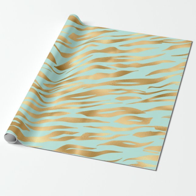 Lovely and golden stripes on a blue backdrop wrapping paper (Unrolled)