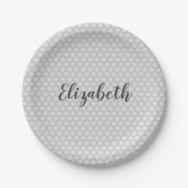 Lovely and Vibrant Grey Polka dots Paper Plate (Front)