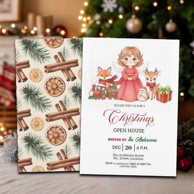 Lovely Angel Forest Animals Christmas Open House Invitation (Creator Uploaded)