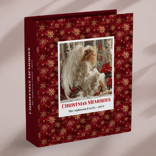 Lovely Angel Poinsettia Red Gold Editable Christma Binder