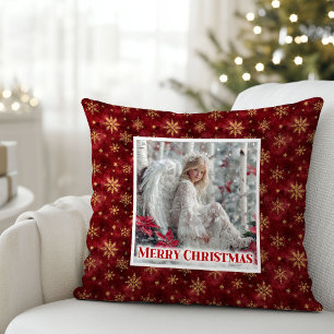 Lovely Angel Red Gold Personalized Custom Christma Throw Pillow
