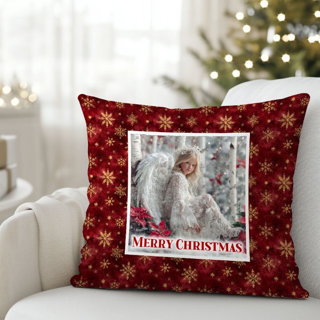 Lovely Angel Red Gold Personalized Custom Christma Throw Pillow (Lovely Angel Red Gold Personalized Custom Christmas Pillow

)