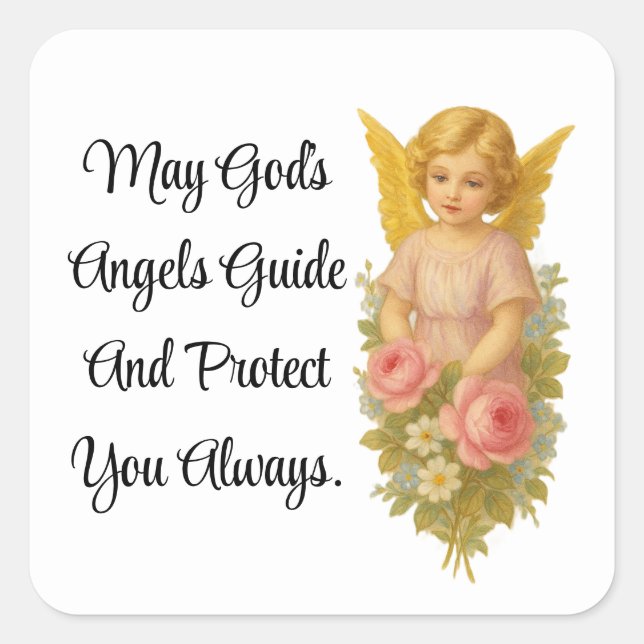 Lovely Angel With Flowers Square Sticker (Front)